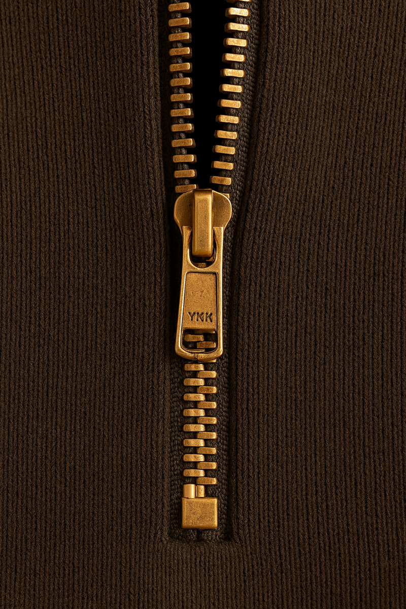 Unisex Half-Zip in Brown with embroidery