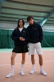 Unisex Half-Zip Hoodie Navy Blue with embroidery