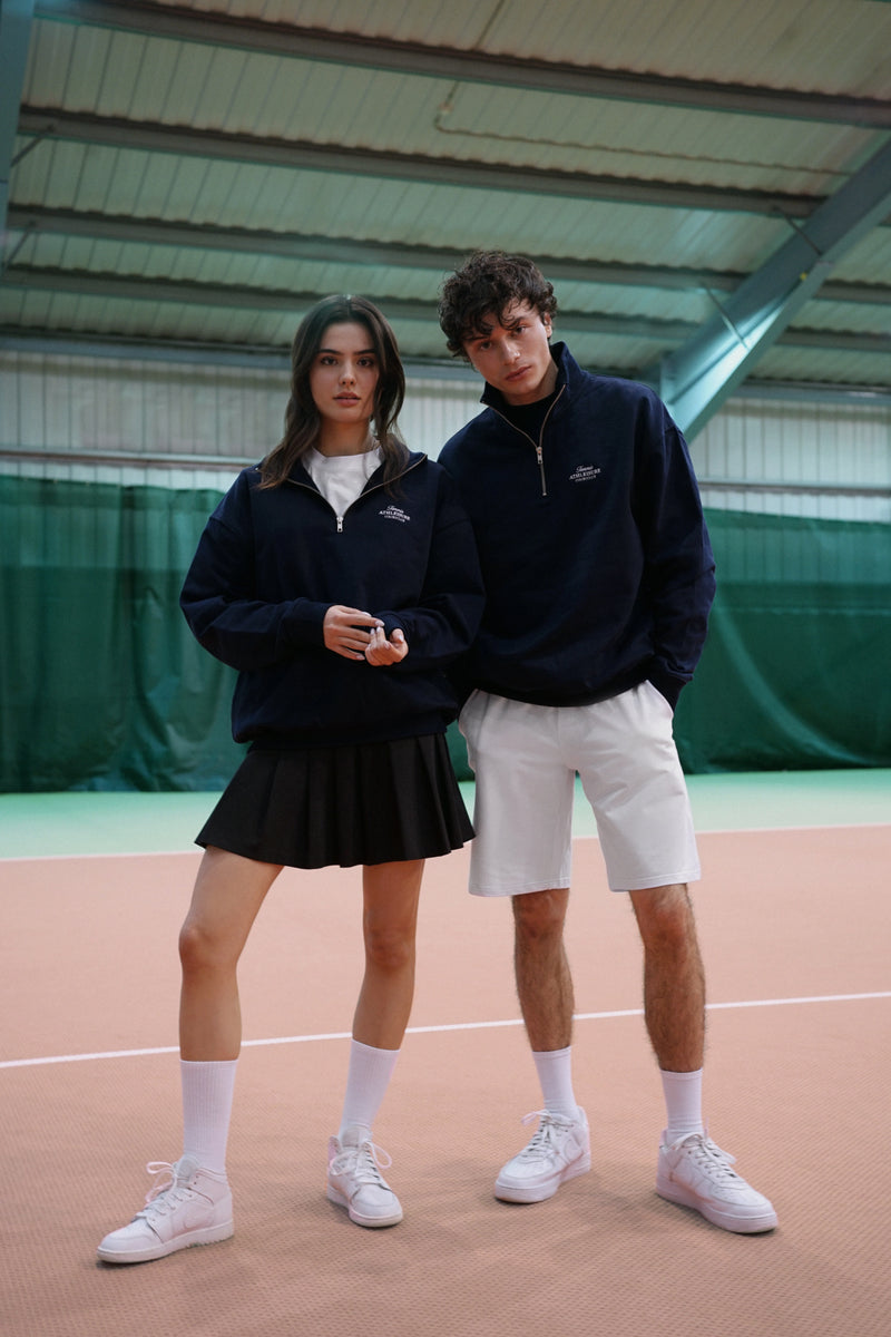 Unisex Half-Zip Hoodie Navy Blue with embroidery
