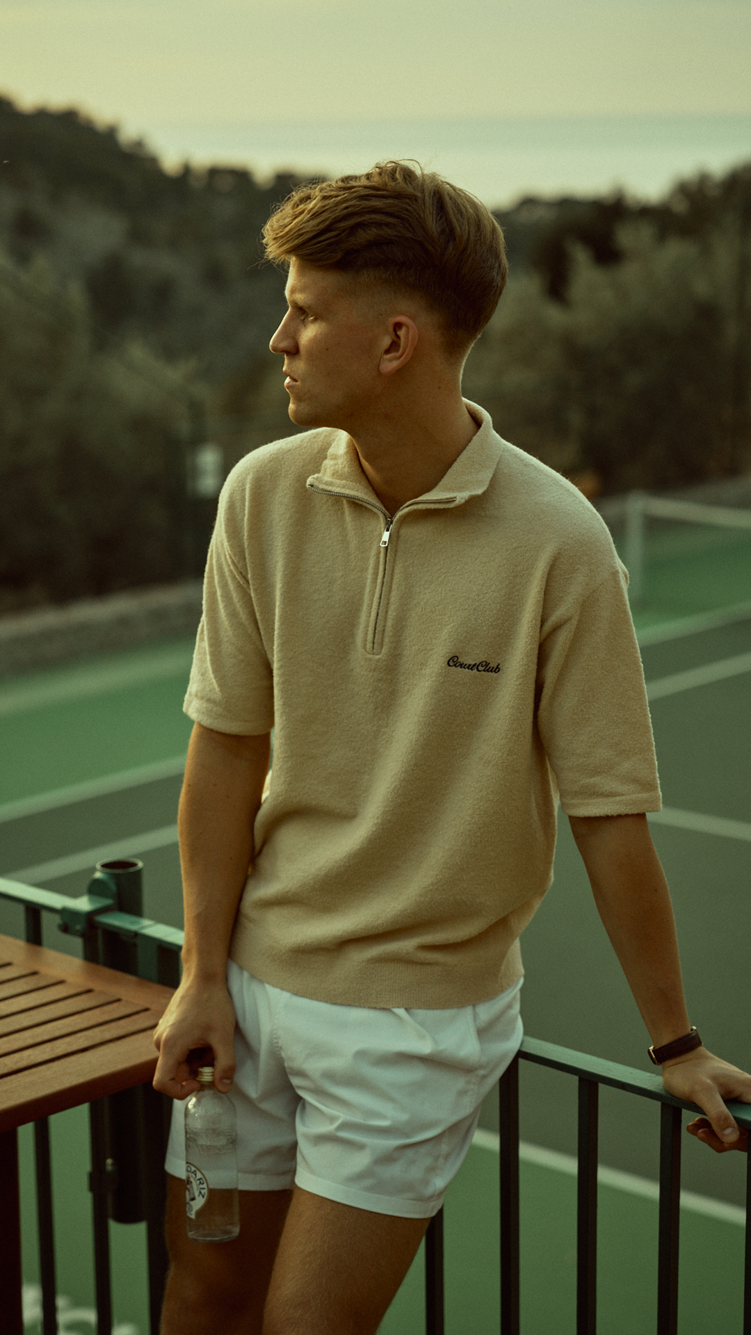 Bouclé Half-Zip Poloshirt in Beige