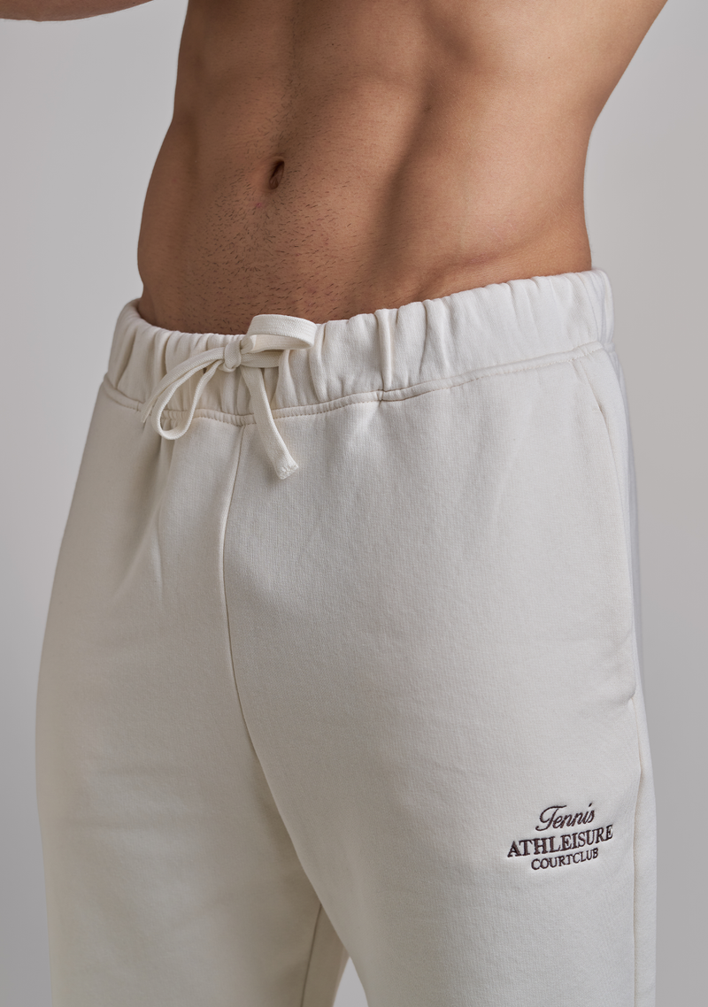 Mens Ivory Sweatpants with Brown embroidery