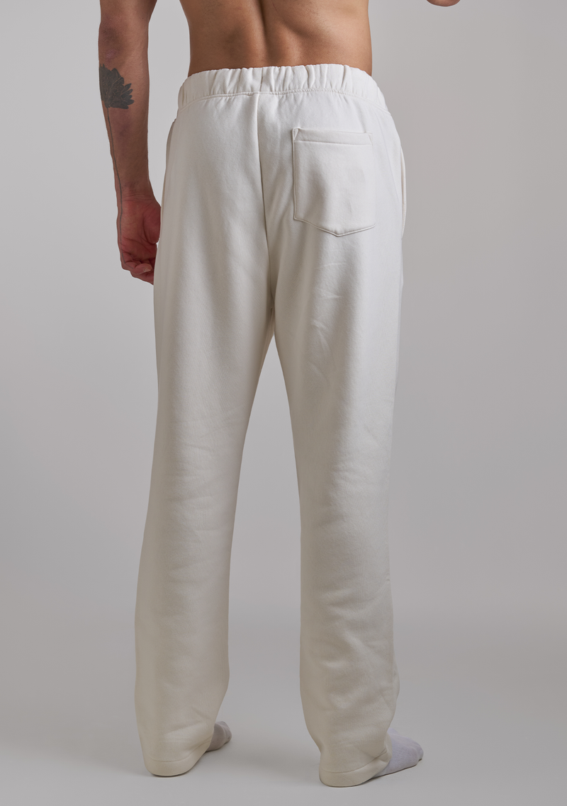 Mens Ivory Sweatpants with Brown embroidery
