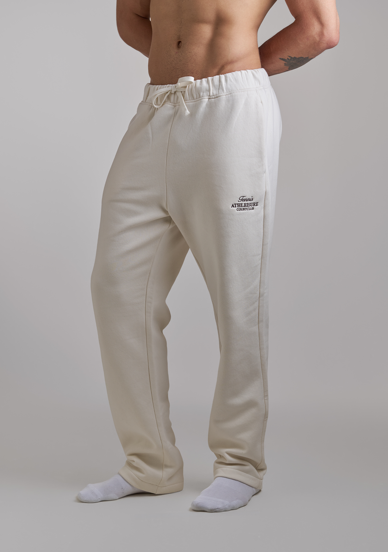 Mens Ivory Sweatpants with Brown embroidery