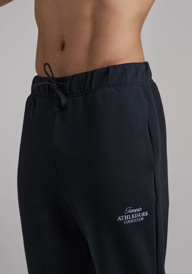 Mens Black Sweatpants with White embroidery