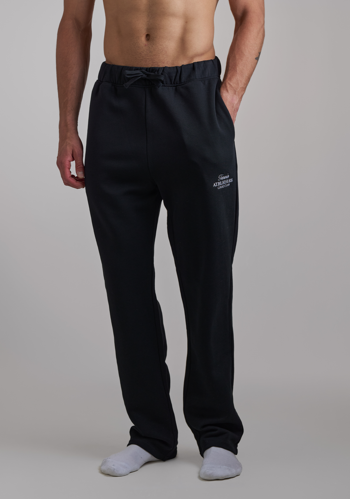 Mens Black Sweatpants with White embroidery