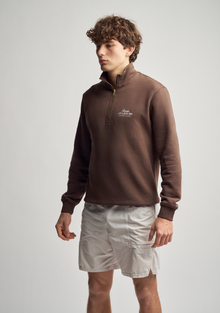 Unisex Half-Zip in Brown with embroidery