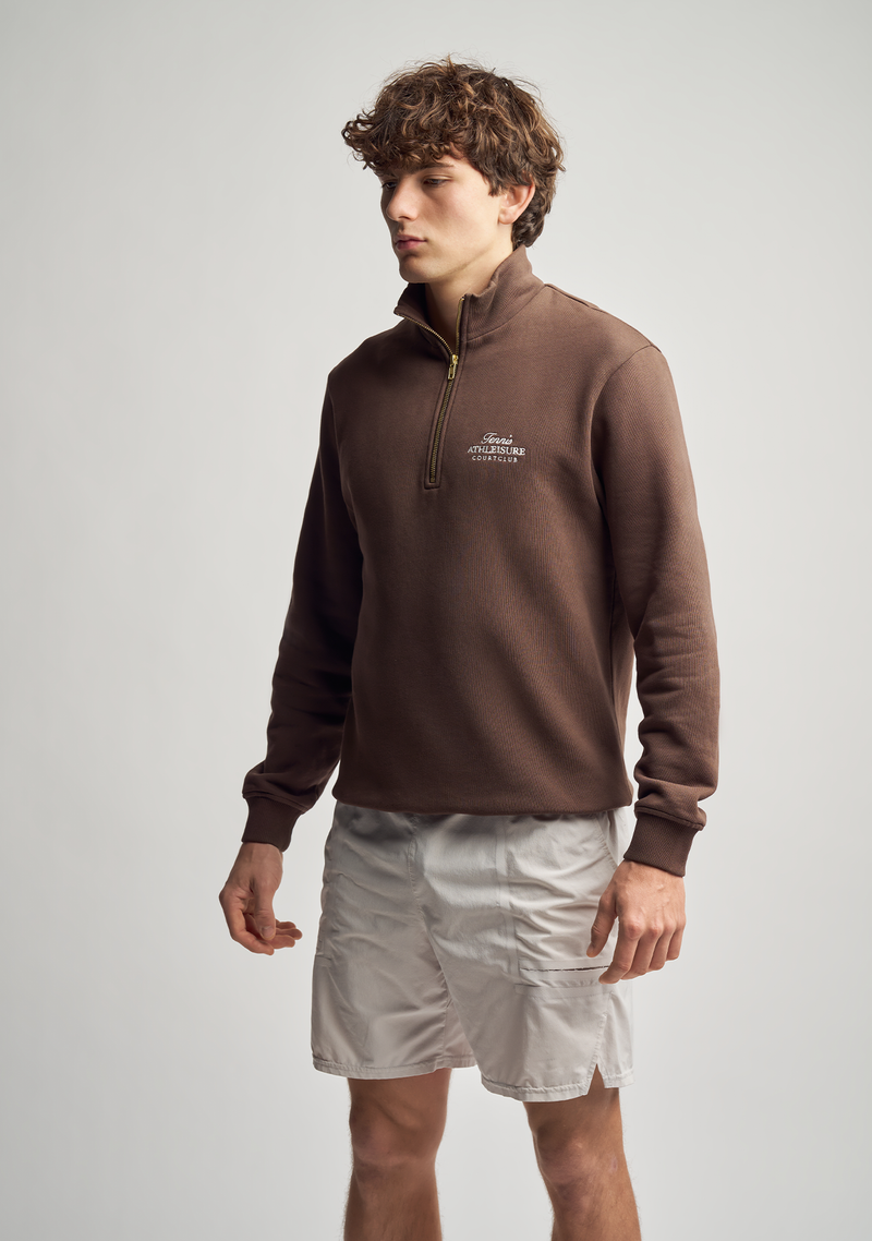 Unisex Half-Zip in Brown with embroidery