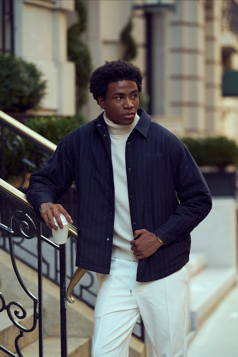 Pinstripe Jacket with Chest Embroidery
