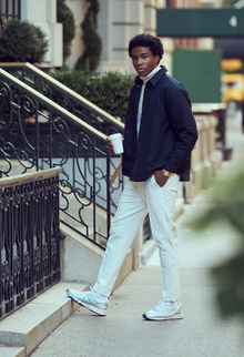 Pinstripe Jacket with Chest Embroidery