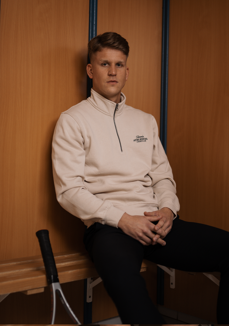 Unisex Half-Zip Hoodie Beige with embroidery