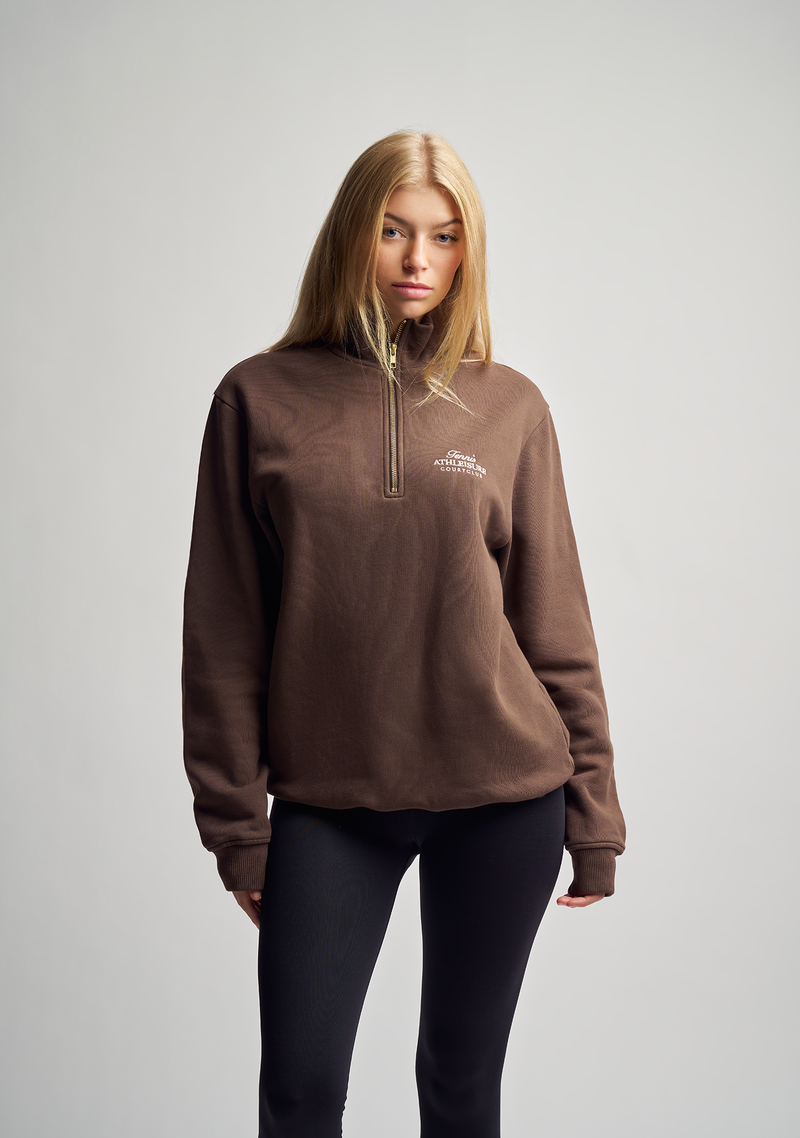 Unisex Half-Zip in Brown with embroidery