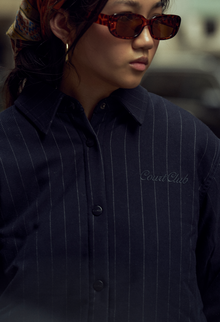 Pinstripe Jacket with Chest Embroidery
