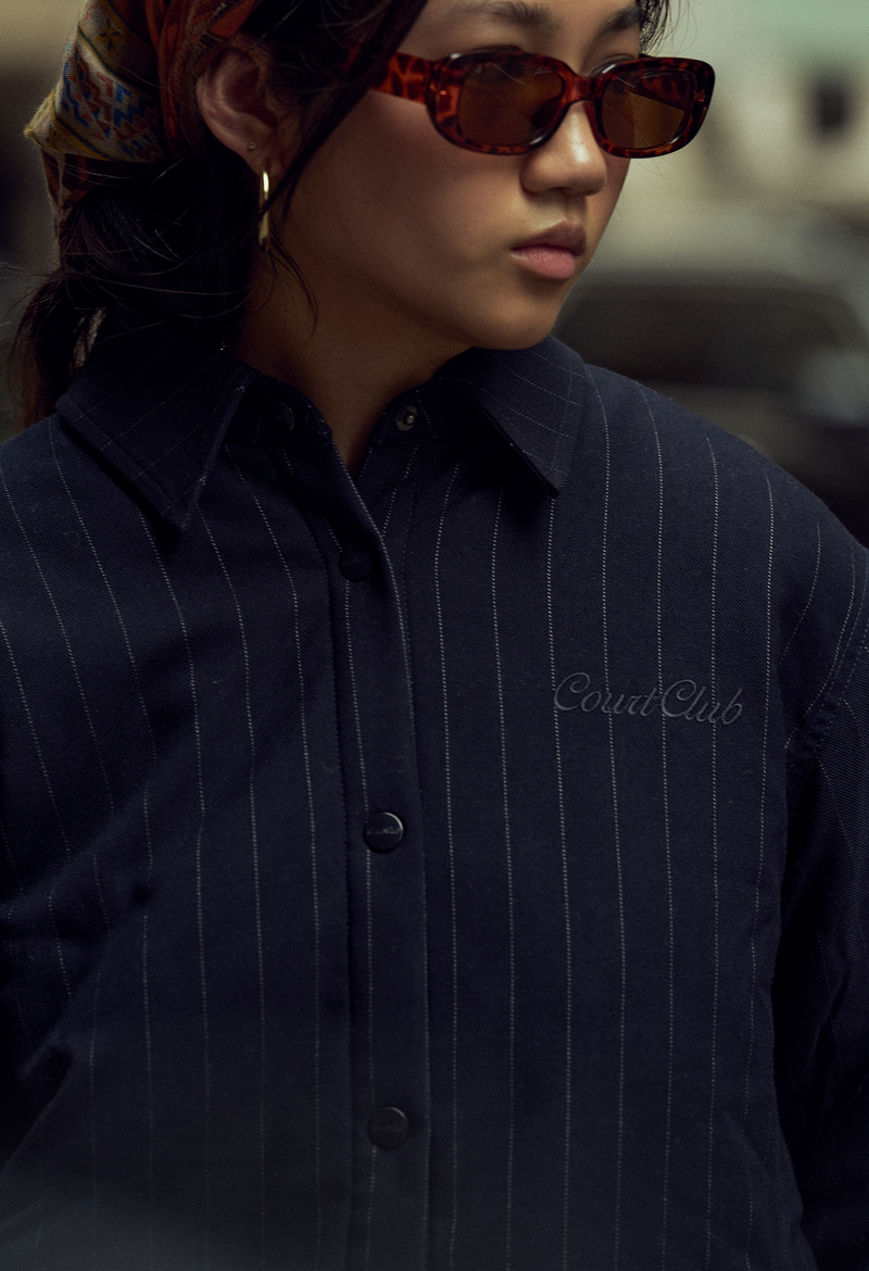 Pinstripe Jacket with Chest Embroidery