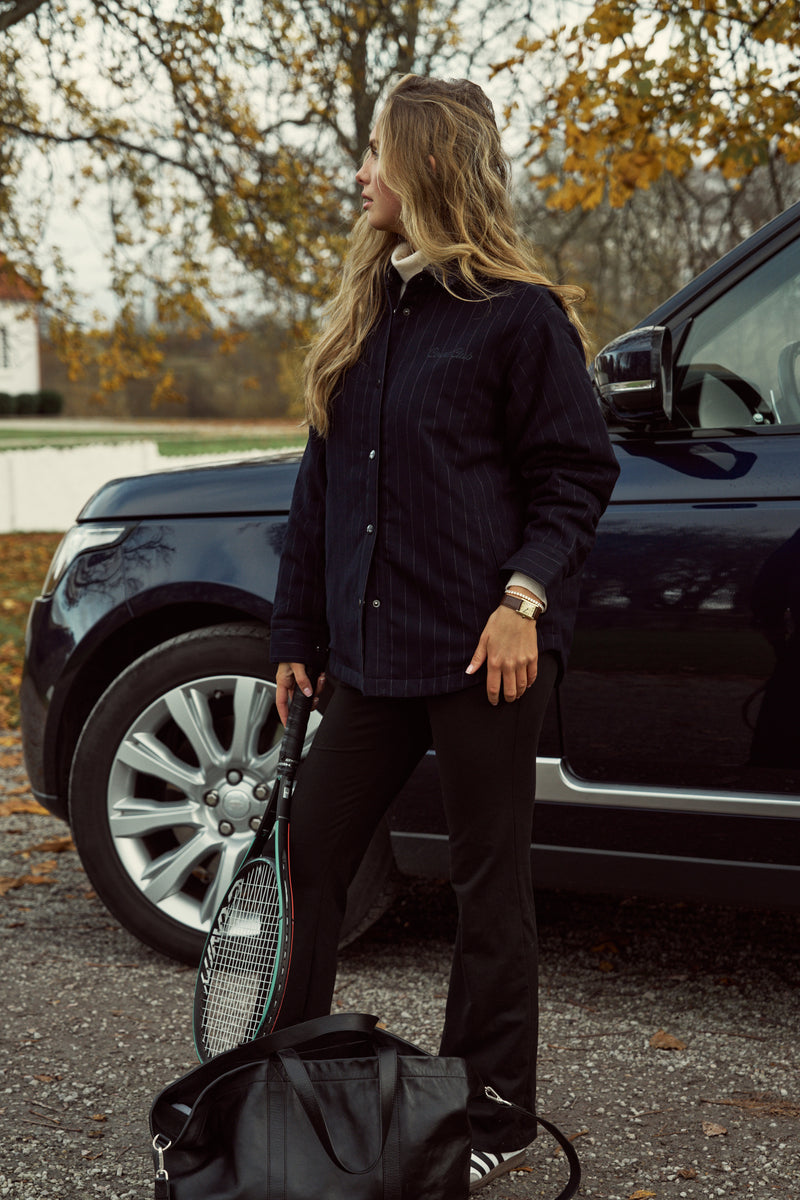 Pinstripe Jacket with Chest Embroidery