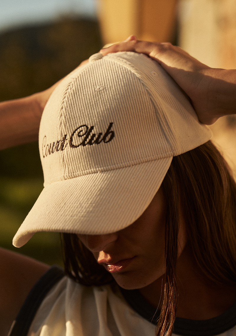 Ivory Corduroy Cap with embroidery