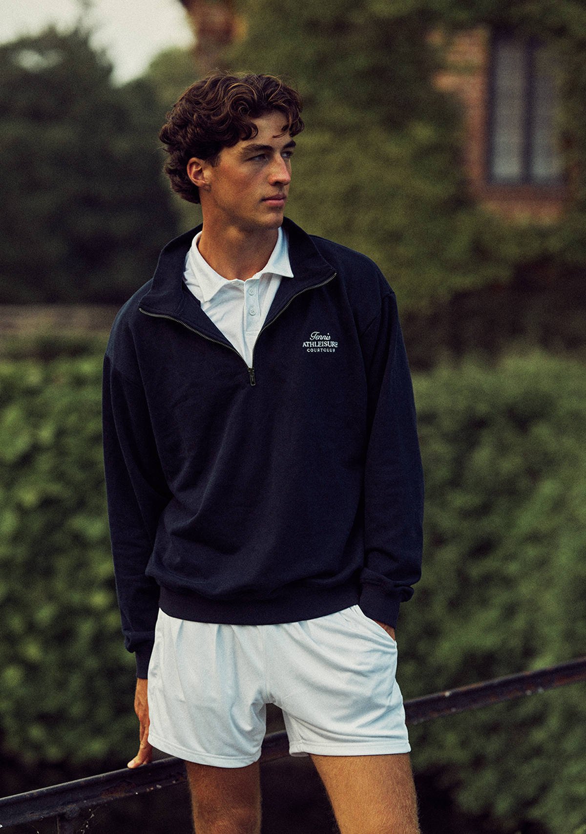 Unisex Half-Zip Hoodie Navy Blue with embroidery